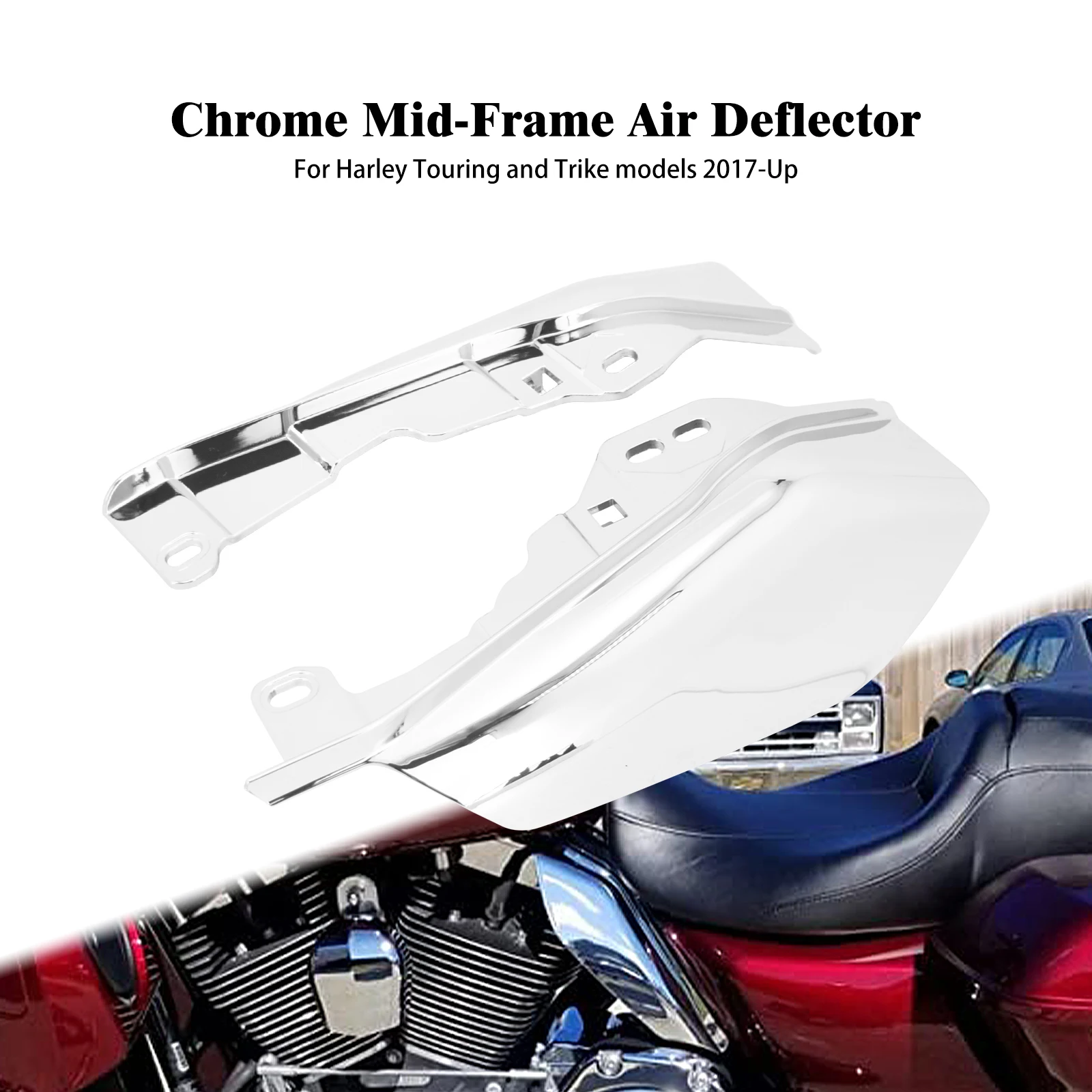 2X Moto Chrome Mid-Frame Air Heat Deflettori Shield Under Seat Per Harley Touring Electra Road Glide Flhr Flhx Flrt 17-Up