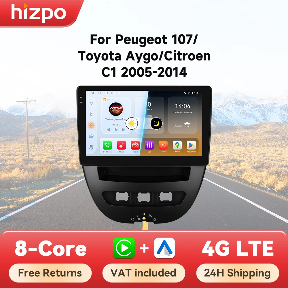 Hizpo systèmes de voiture intelligents Radio pour Peugeot 107 Toyota Aygo citroën C1 sans fil CarPlay Android Auto No 2 din 2din DVD