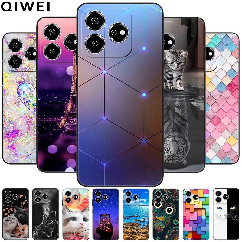 Stylish Black TPU Soft Silicone Phone Cover with Artistic Design