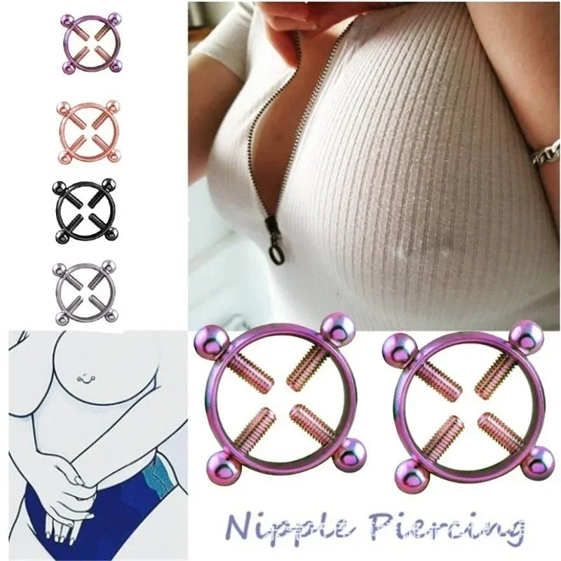 

1Pair 316L Stainless Steel Adjustable Nipple Ring for Women, Various Colors Clip On Nipple Rings Fake Nipple Piercing Jewelry