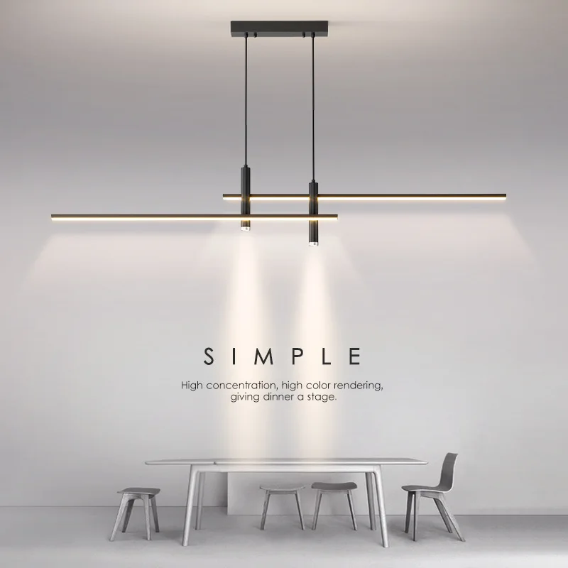 Restaurant Dining Led Pendant Lights Black Gold Minimalist Strip Kitchen Chandelier Lamp Modern Lampara Decor Lustre Fixtures