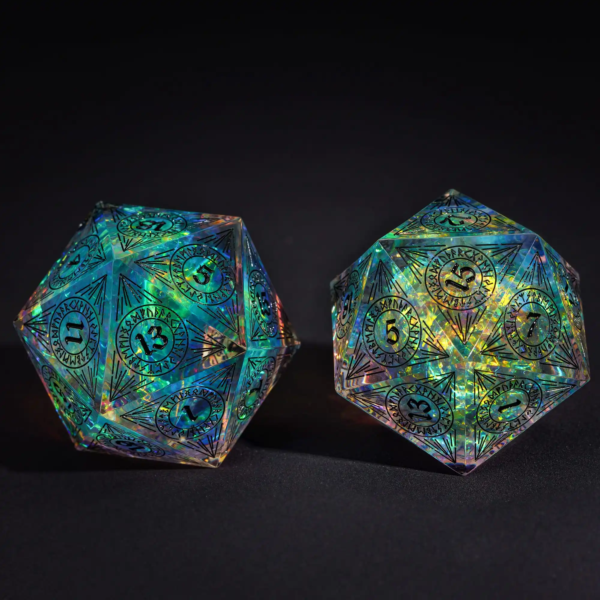 Cusdie 33mm D20 Dice Rainbow Film 20 Sided Resin Sharp Edges Dice Single D20 Polyhedral Dice for Party Bar RPG Board Games game dice dice set