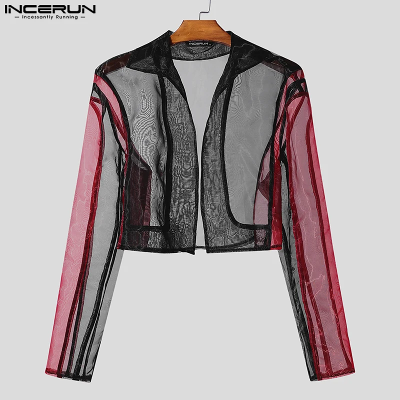 INCERUN Tops American Style Fashion Men Personality Splicing Contrast Color Suit Coat Casual Streetwear Male Long Sleeved Blazer for mens blazer