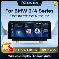 Ainavi 10.25 Inch Wireless Carplay For BMW 3/4 Series F30/F31/F32/F33/F35/F36  Car Radio Android Auto Multimedia Player NBT EVO