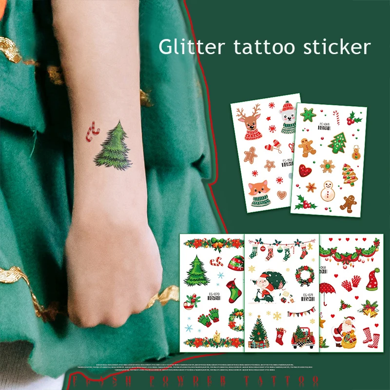 

Luminous Christmas Glitter Tattoo Temporary Waterproof Santa Claus Snowman Tattoo For Kids Cartoon Tattoo Sticker Body Art New