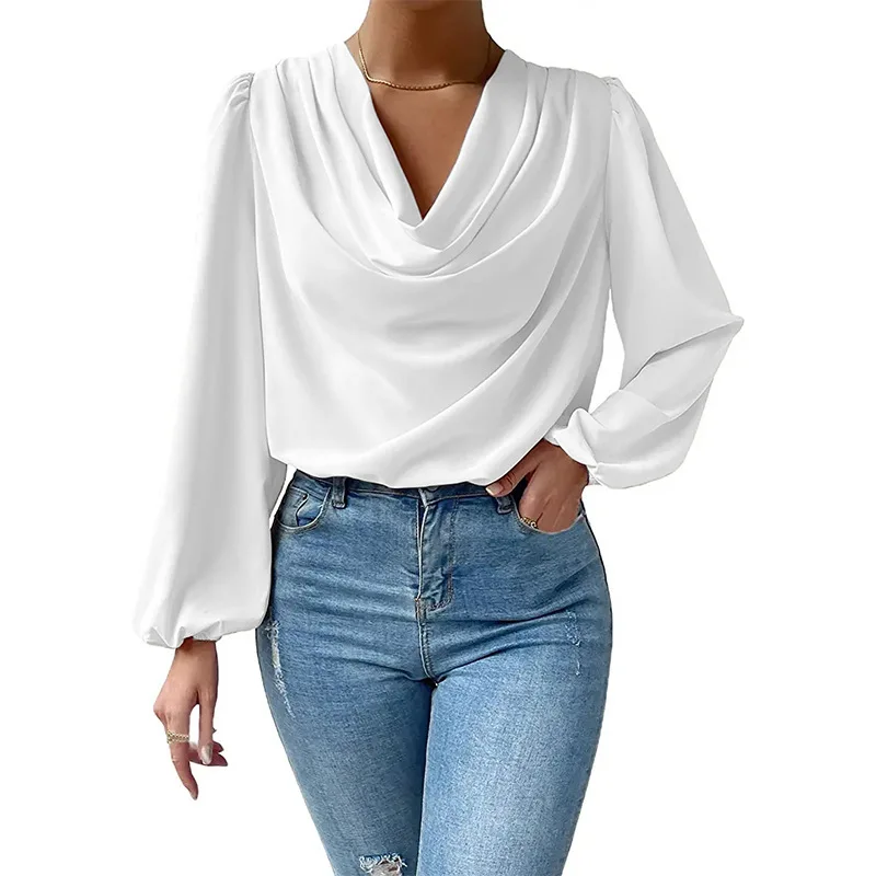 

New European And American Chiffon Long Sleeve Shirt Loose V -Neck Top T-Shirt Women'S Clothing