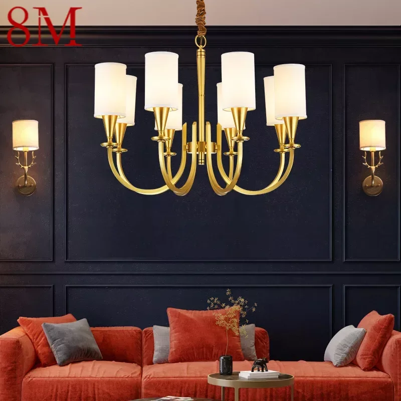 

8M American Brass Pendent Lamp Luxurious Living Room Restaurant Bedroom Retro Hotel Villa Chandelier