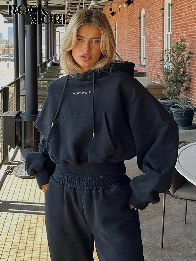 

Rockmore Casual Hoodies Loose Pullover Women'S Sweatshirts Harajuku Y2K Long Sleeves Female Hooded Cropped Tops Autumn Korean