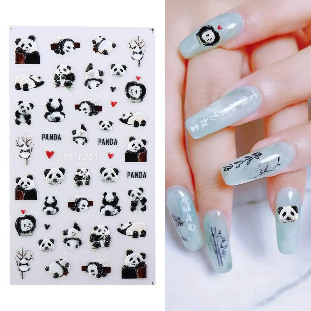 Panda Nail Stickers Animali Autoadesivi Cartoon Nail Decoration Bamboo Manicure Nail Salon