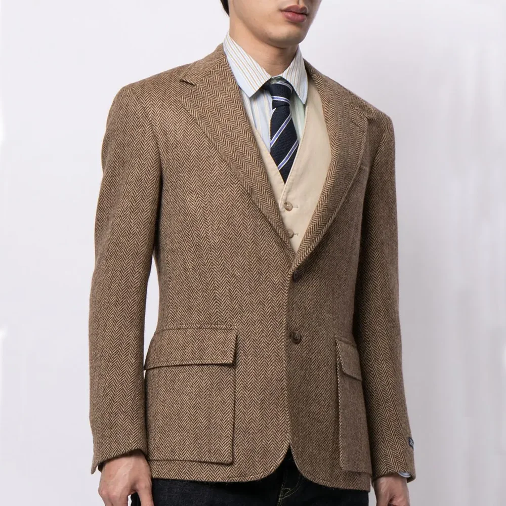 

Elegant Man Suit Jackets Herringbone Luxury Blazers Pockets Single Breasted Outerwear Jacket Suits Blazer Men's Clothing