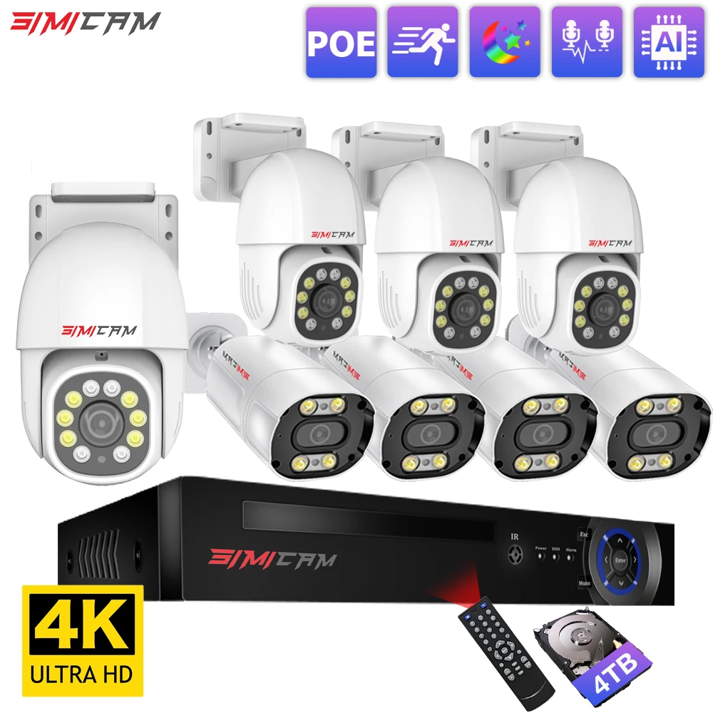 4k Ptz Poe Ip Security Camera Outdoor 8mp Nvr System Color Night Vision 2 Way Audio Waterproof