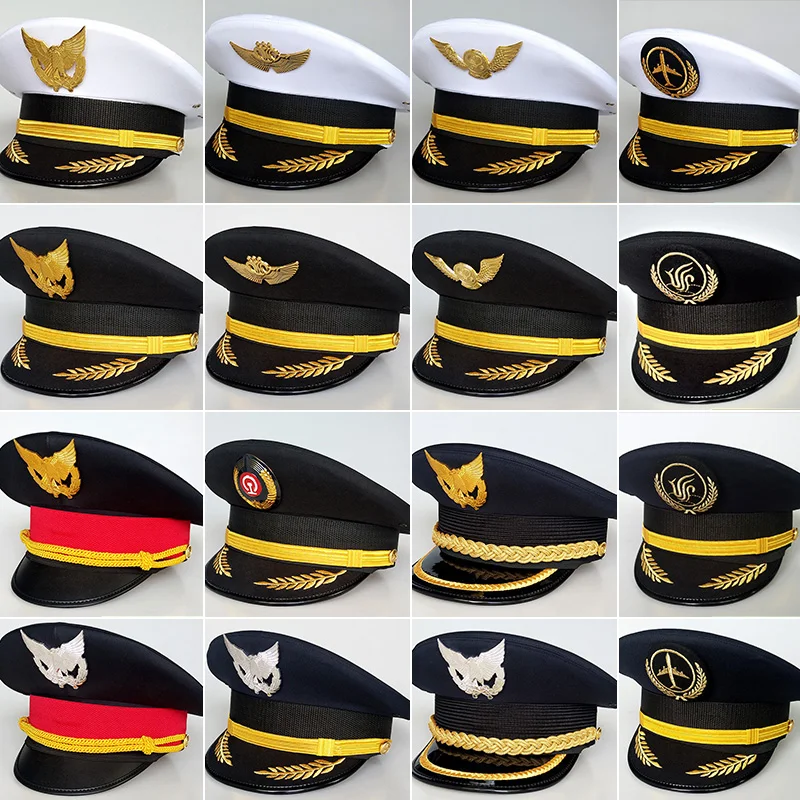 

Unisex Flight Airline Captain uniform eaves cap pilot Hat civil aviation cap security staff Professional headgear railway cap