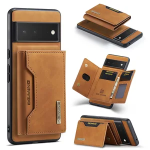 Vintage 2in1 Detachable Card Pocket Case for Google Pixel 8 7 6 Pro 7A 5A Retro Leather Magnetic Separatable Wallet Stand Cover