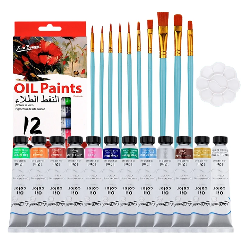 12 Colors Acrylic Paints & Oil Paint with Brush&Palette 9/12ml Pigment Drawing Set Art Supplies for Artist Beginners 5