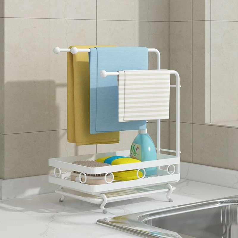 

Kitchen Storage Stand Sink Rag Sponge Drainer Rack Wall Mounted Drainer Organizer 3-Pole Rag Rack Storage Rack