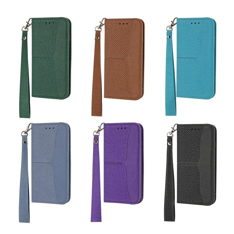Magnetic Leather Zipper Wallet Phone Case with Card Slots and Wrist Strap
