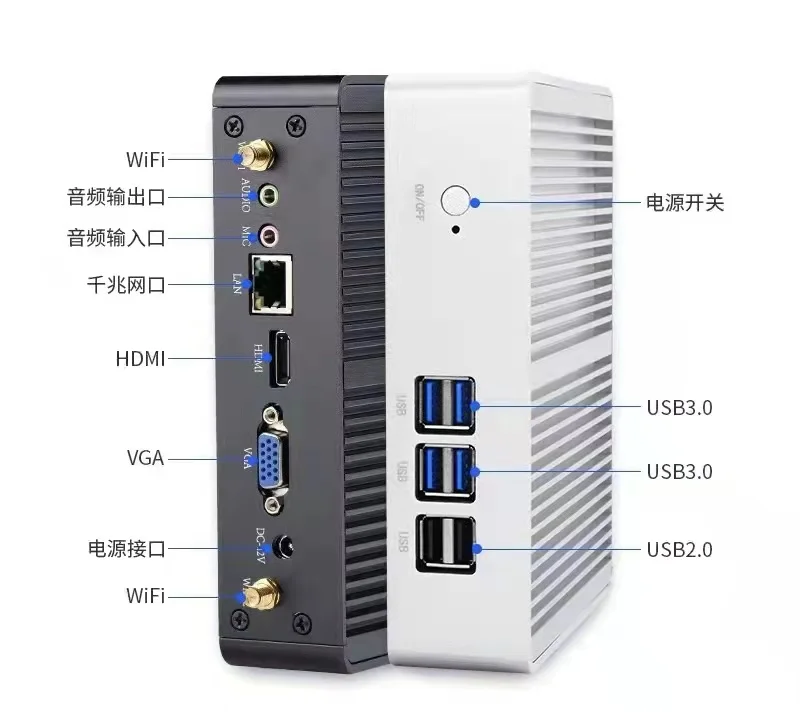 

J1800 Dual Core I5 I7 Embedded Industrial Fanless XCY Mini PC Control Host Computer for Business SSD Windows 10 64GB 128GB DDR3