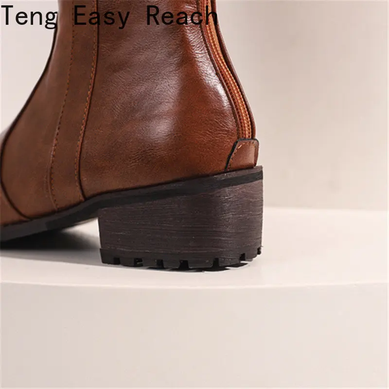 2023 New Women Knee High Boots Round head zipper Casual Low Heel Long Boots Autumn Winter Plus Size Ladies Shoes Black brown