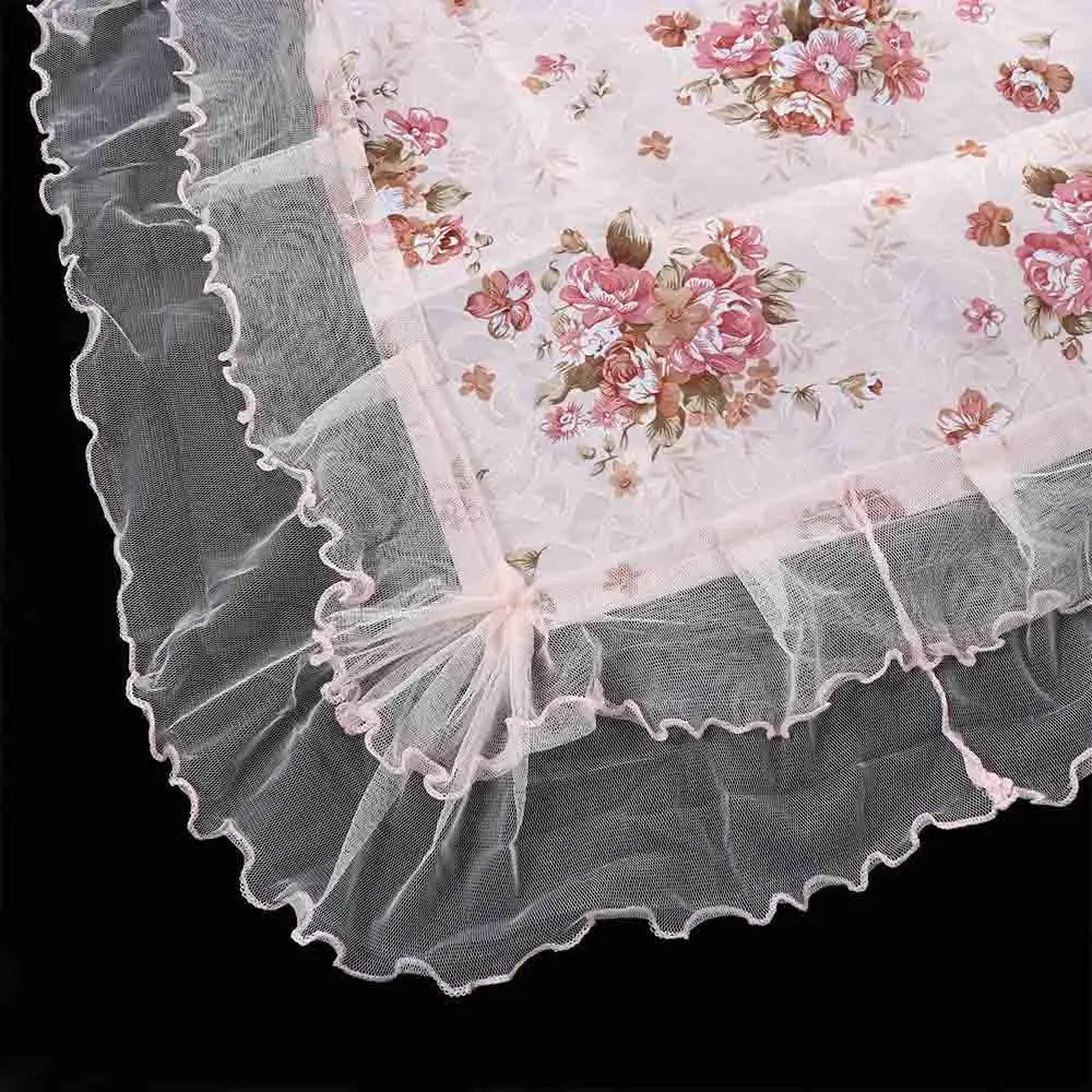 Fashion Dust-proof Bedside Cabinet Lace Table Cloths Decoration Rectangular Table Cover Pink Flower