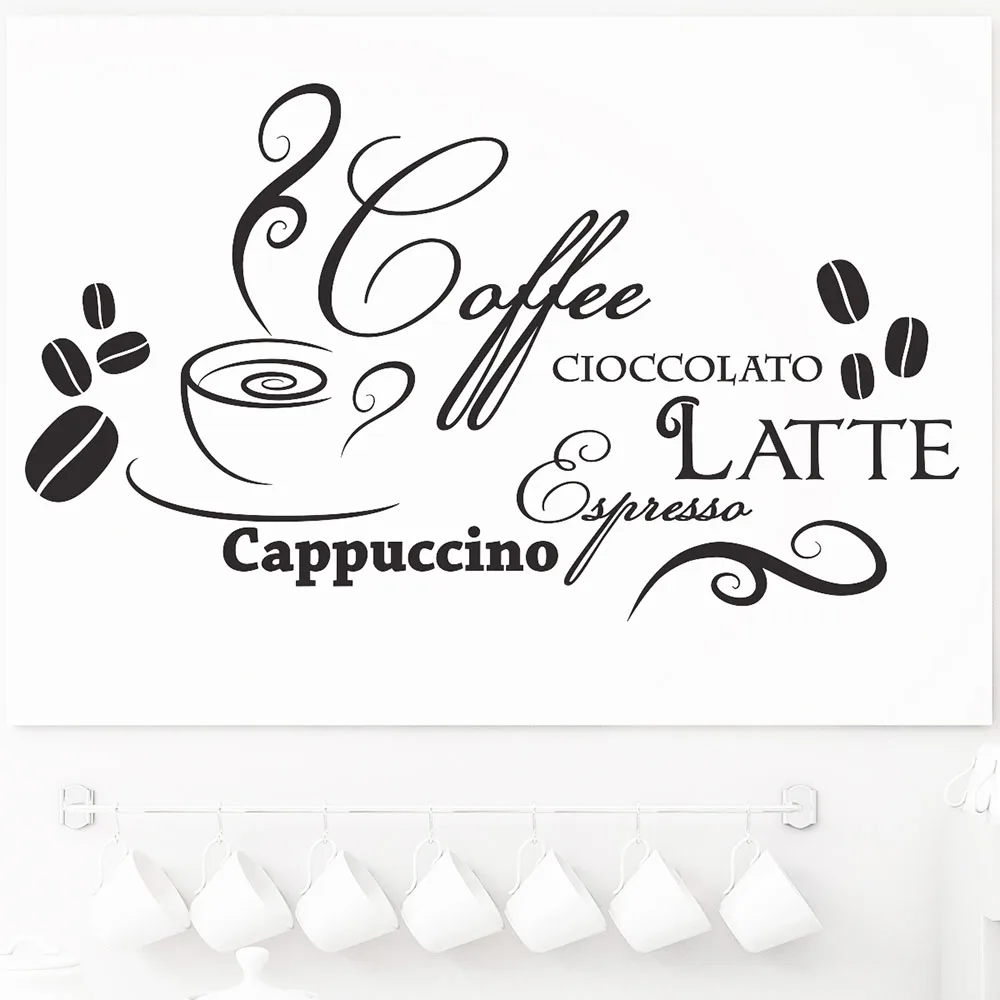 Coffee Espresso Chocolate Window Wall Sticker Kitchen Cafe Italy Mug Bean Wall Decal Resturant Vinyl Home Decor wall stickers