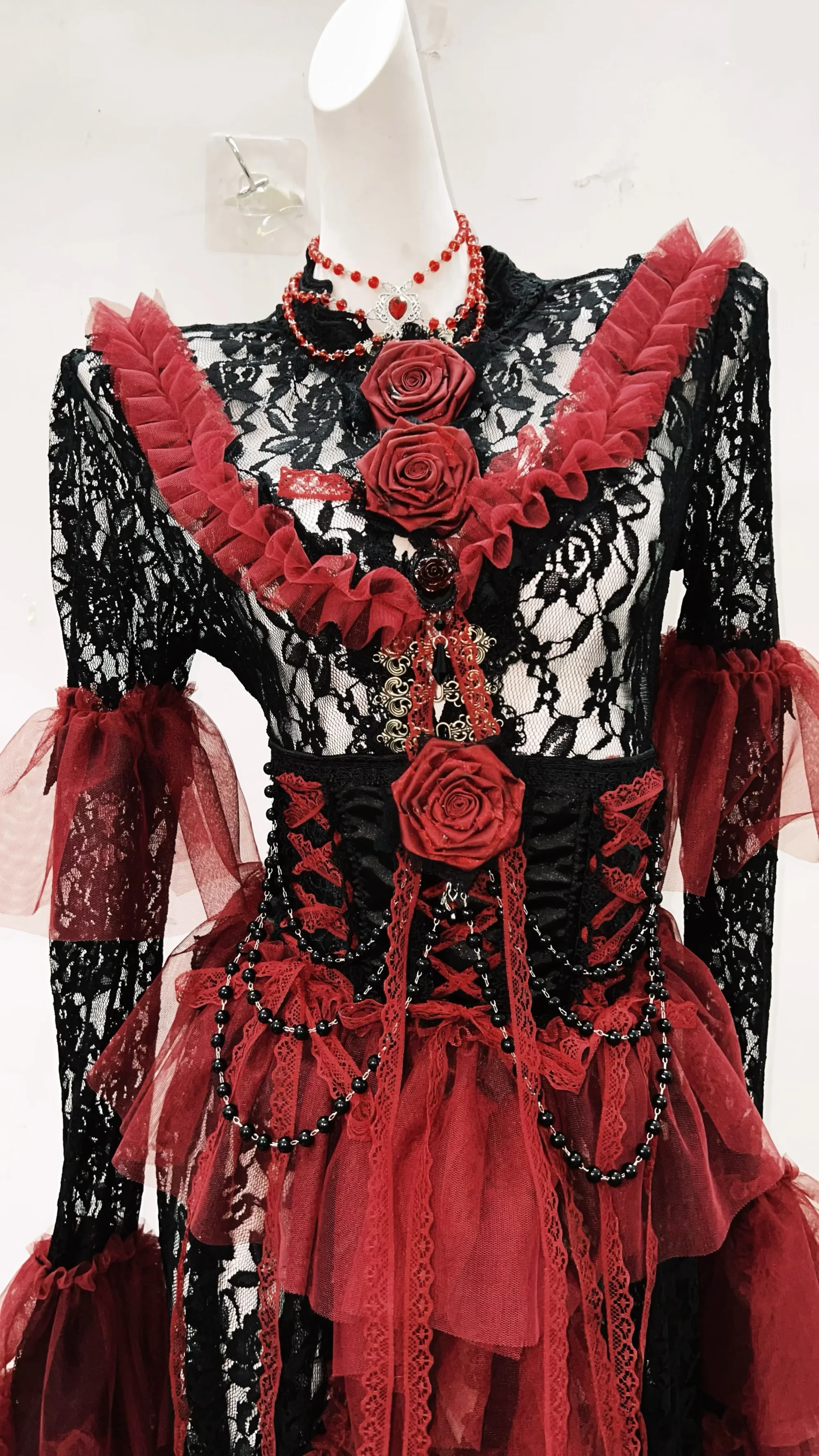 Frilly Lace Black and Red Dress 4