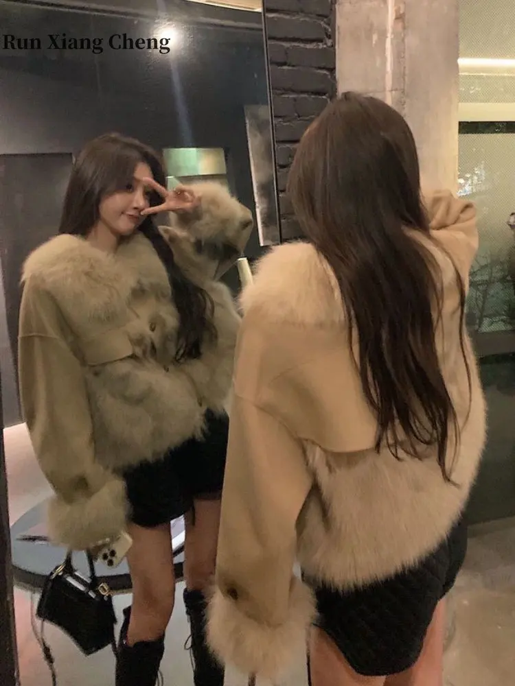 Women Winter Luxury Fur Coat 2023 Korean Fashion Leather Stitching Spliced To Imitate Fox Hair and Thickened Fluffy Fur Overcoat