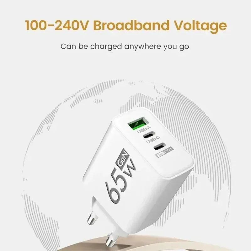 Phone Charger 65W Charger Fast Charger US Spec USB C for Xiaomi 12 Pro Samsung S22 Iphone 13 14 Pro QC 3.0 Phone Adapter