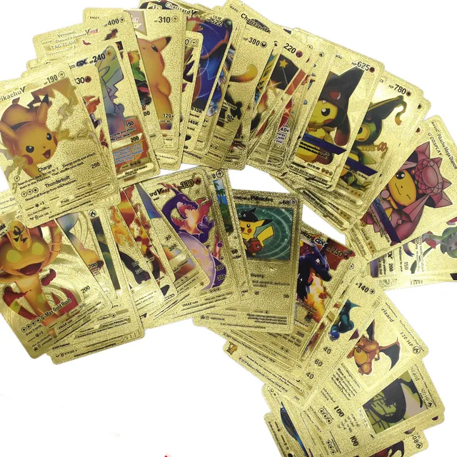 Pokemon Card Metal Gold Vmax GX Energy Card Charizard Pikachu Rare Collection Battle Trainer Card Child Toys Gift French Spanish 2