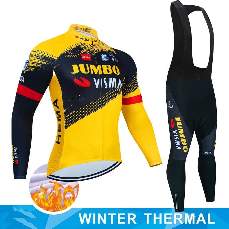 de ciclismo Jumbo Visma para hombre, conjunto completo de Jersey de invierno, traje de babero, traje de Mtb, uniforme de montaña, Tricuta, 2022| | - AliExpress