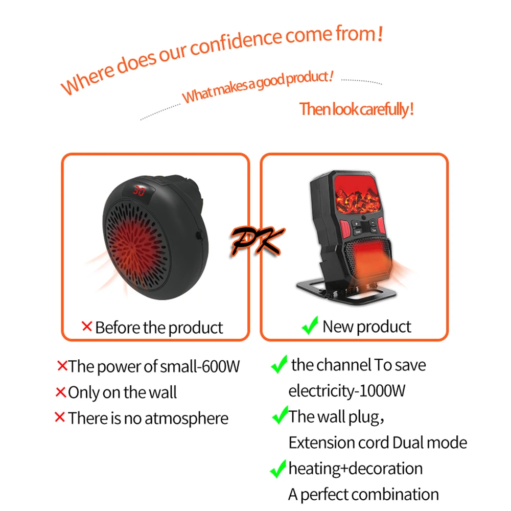 1000W Electric Fan Heater Portable for Home Winter Camping Air Heater with  Remote Warmer Household LED Heating Radiator Stove - AliExpress