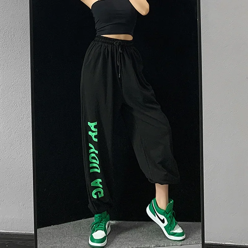 Women High Waist Drawstring Fashion Pants 2023 Hip Hop Loose Jogger Pants Female Casual Letter Print Trousers Ladies Streetwear