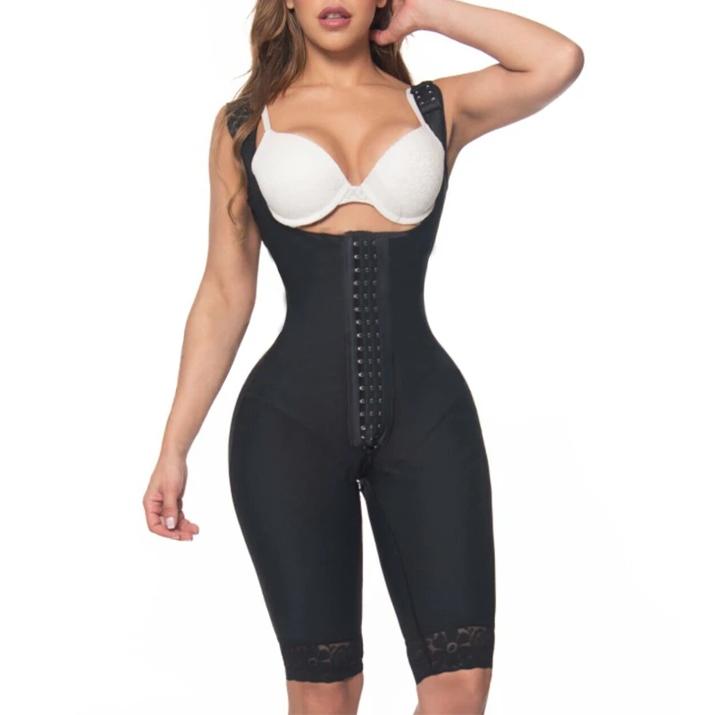One-piece Shorts Fajas Guitar Curves Special For Bbl Post Surgery Small Wais Big Hips Thick Strapp up to Knee Zipp Up