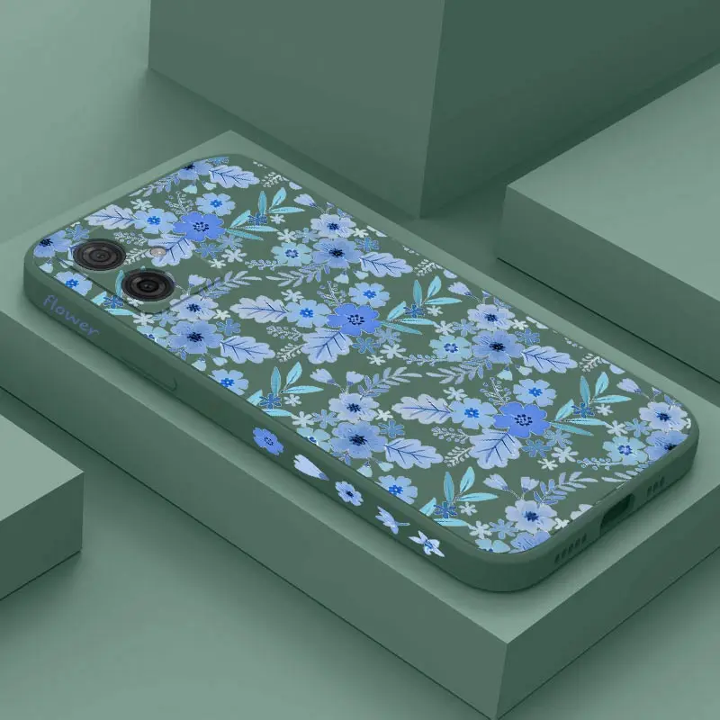 Blue Floral Silicone Phone Case Cover - Elegant Floral Design