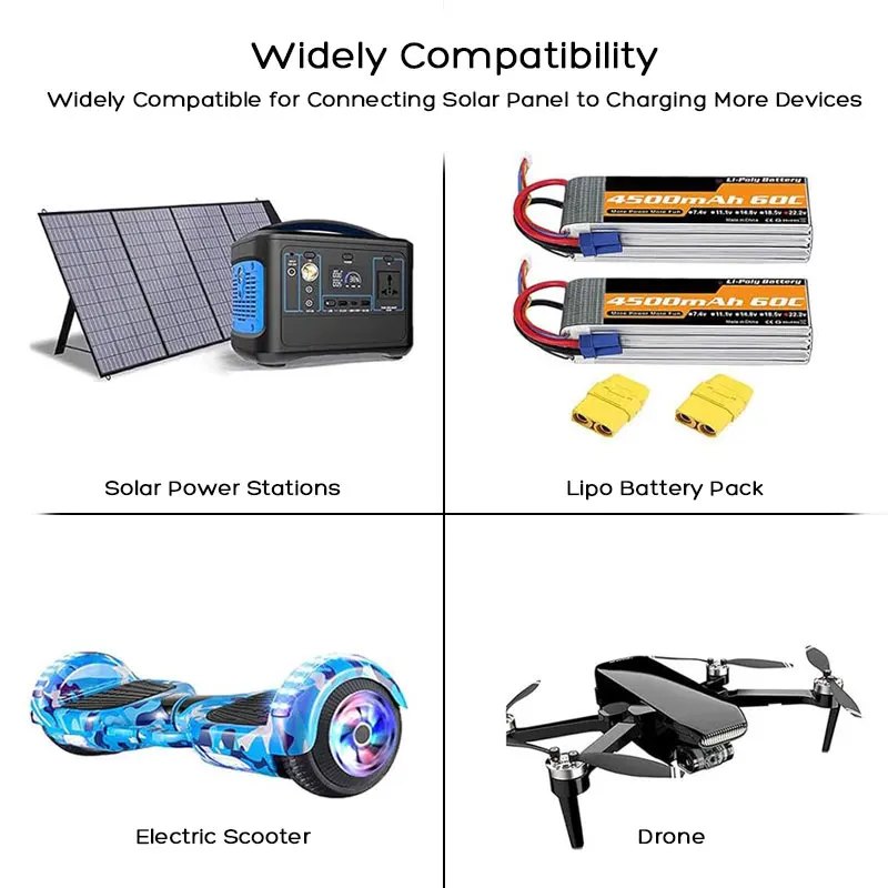 Solar Panel Connector Cable to XT60 Charging for ALLPOWERS R600/R1500/R2500 EcoFlow RIVER/DELTA Anker SOLIX Solar Generators