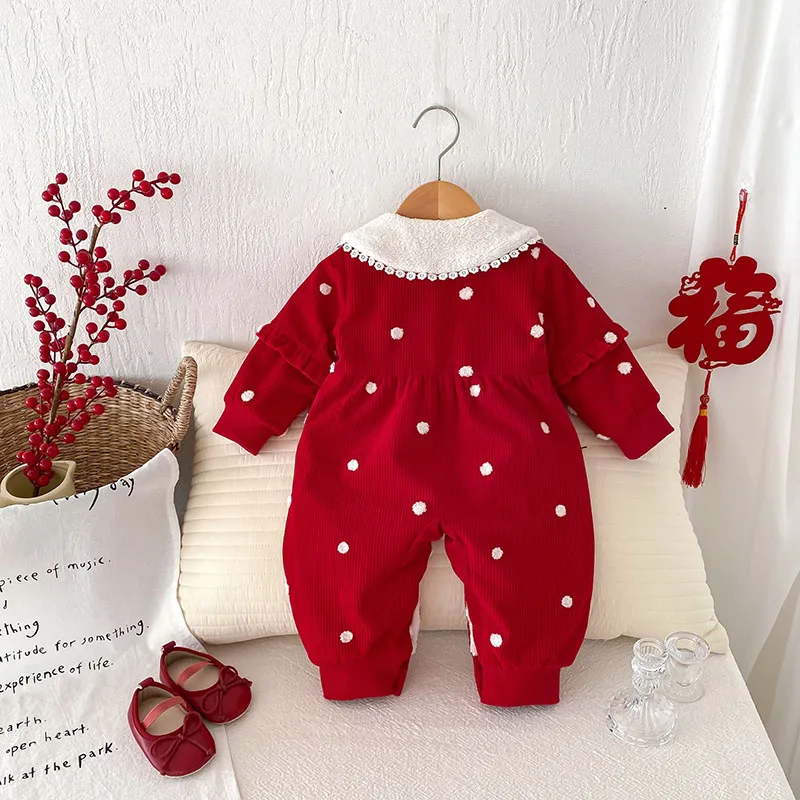 Winter Baby Fleece Rompers Red Jumpsuit Toddler Outwear