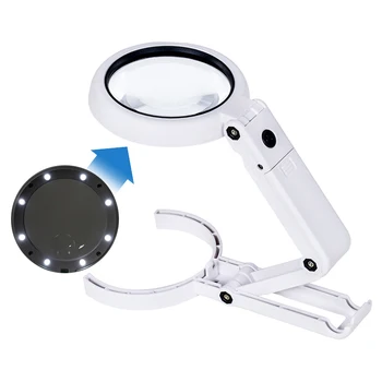 Portable Handheld Magnifying Glass with LED Lights Foldable Desktop Magnifying Glass for Newspaper Reading Magnifier Repair Tool 1