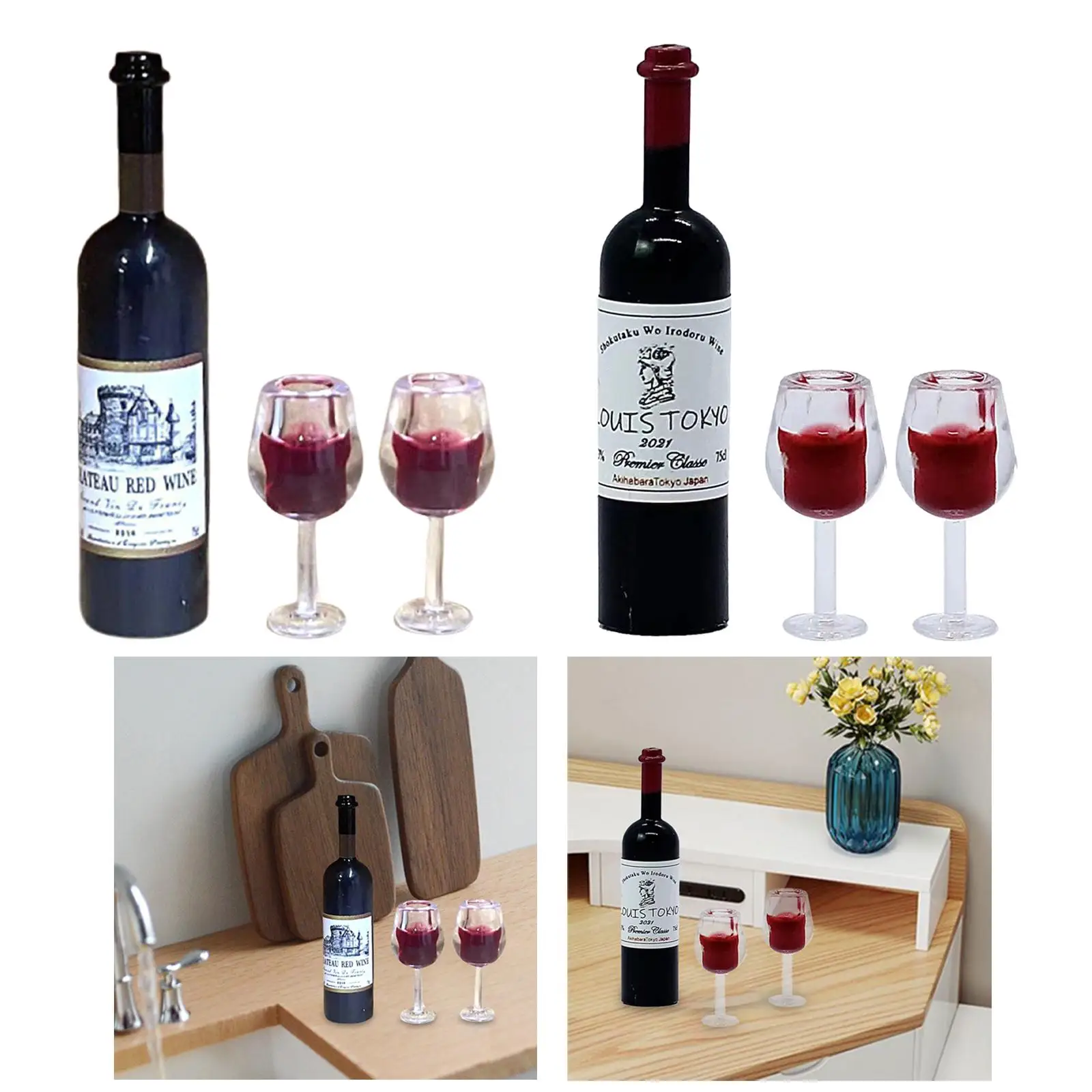 Dollhouse Accessories Wine Bottle Cups Scenery Supplies 1/12 Scale For Bars Living Room Kitchen Home