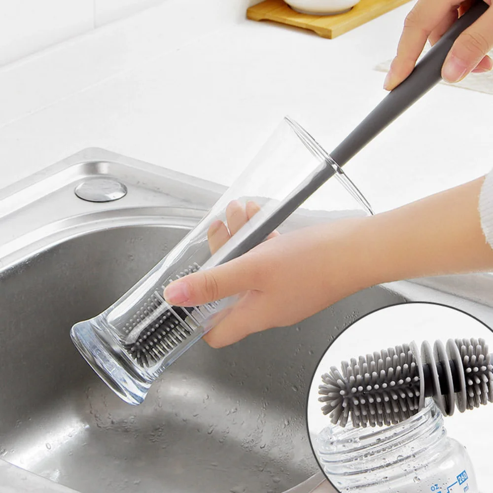 

Efficient Silicone Bottle Cup Brush 360 Degree Long Handle Scrubber Glass Cleaner Household Washing Cleaning Brush