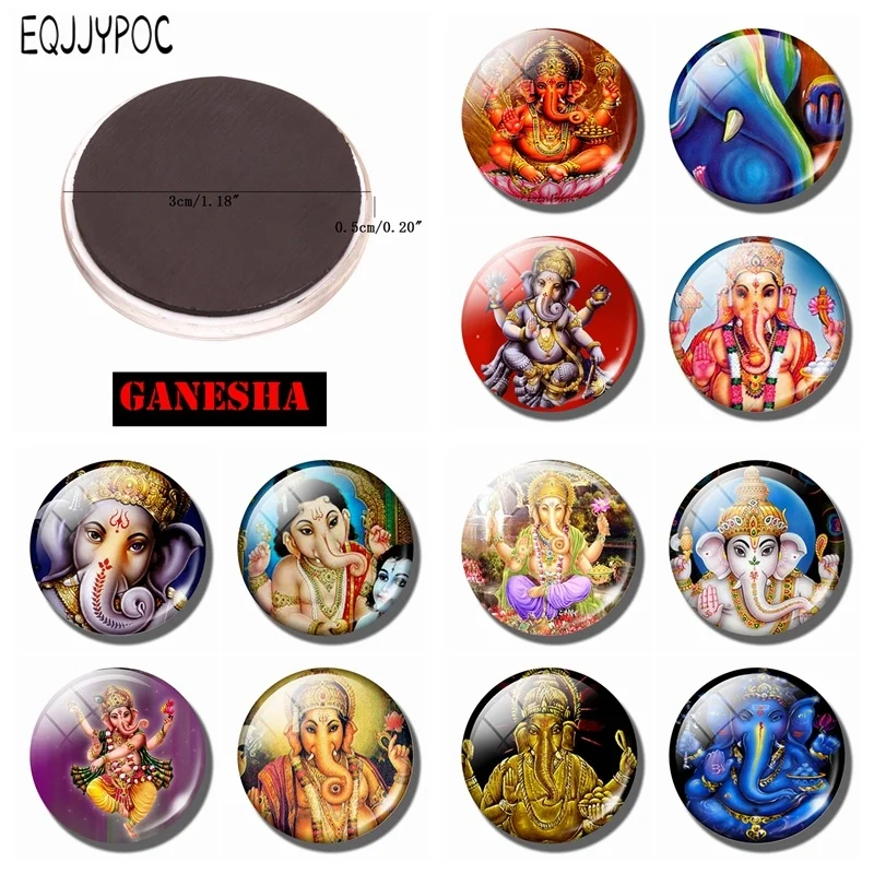 

30mm Ganesha Fridge Magnet Glass Dome Hinduism God Magnetic Stickers God of Wealth Whiteboard Decoration Refrigerator Magnets