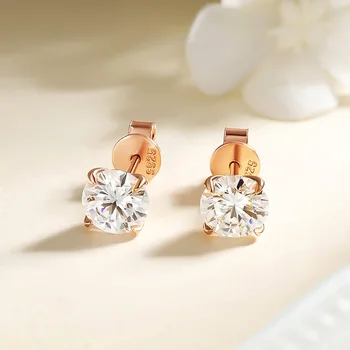 Smyoue 0.2-3CT Rose Gold Color Moissanite Stud Earrings for Women Sparkling Classic Wedding Lab Diamond Earring Pure 925 Silver 3