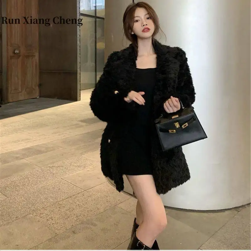 

Runxiangcheng 2023 Autumn/Winter New Thickened Warmth Celebrity Comfortable and Versatile Ladies Fur Coat Free Shipping