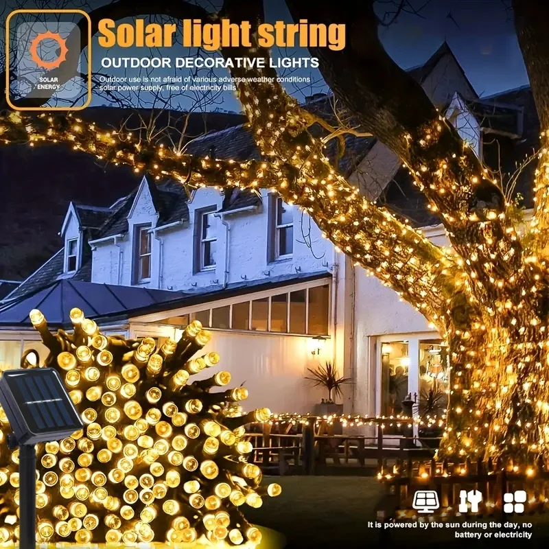 LED Solar String Lights 5M-32M 300LED 8 Modes Solar Powered Xmas Outdoor Lights Waterproof Starry Christmas Fairy