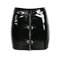 

Women's Goth Punk Buckled Zip up PVC Mini Skirt Clubwear