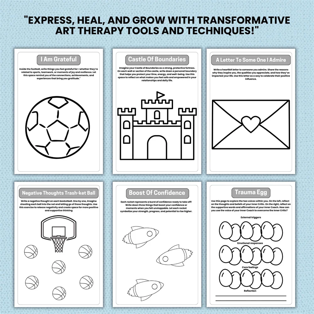 130+ Art Therapy Worksheets For Mental Health School Therapy Social Work Therapeutic Worksheet Digital PDF Therapy Workbook 4