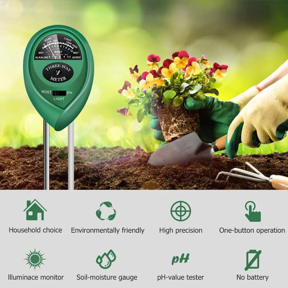 3 in 1 soil water moisture PH meter acidity humidity sunlight light PH test garden flowers moist sensor tester testing instrument soil moisture sensor soil tester soil moisture meter