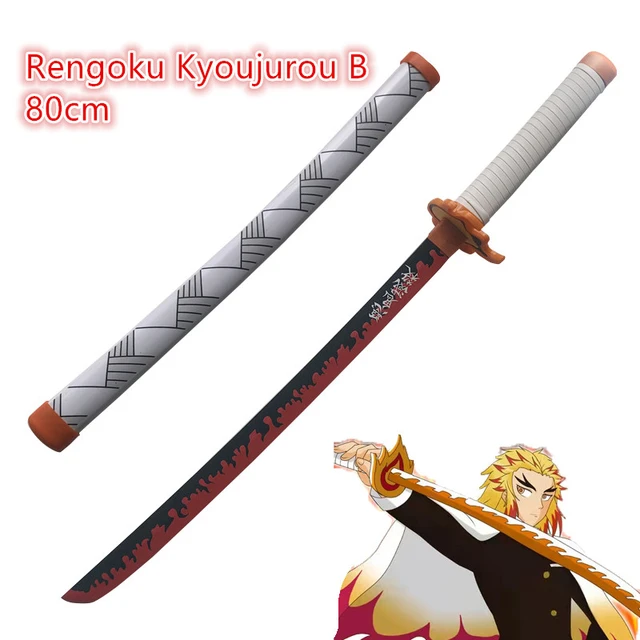 Amante 80cm demônio slayer espada arma rengoku kyoujurou fogo branco sowrd  kimetsu não yaiba cosplay 1:1 ninja espada de madeira anime - AliExpress