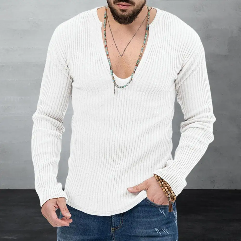 Men Cotton Blend Sweater Men Long Sleeve Sweater Men's Deep V Neck Knit Sweater with Ribbed Long Sleeves Solid for Fall for Male