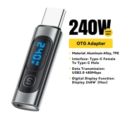 High-Speed Essager 240W USB-C Data Adapter with Digital Display (Gray  240W)
