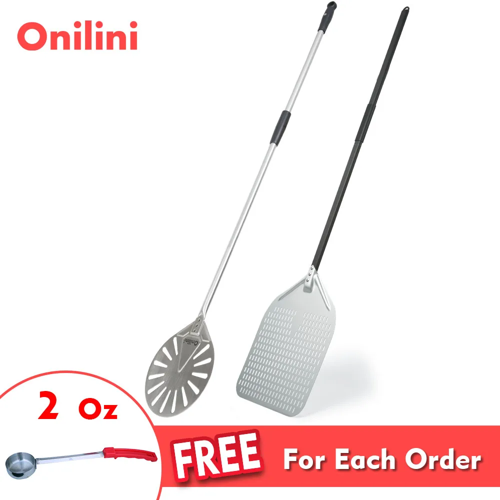 14/13/12 inch & 9 inch Stainless Steel Pizza Peel Set Perforated Pizza Shovel Commercial Paddle 56"Long Handle Onilini