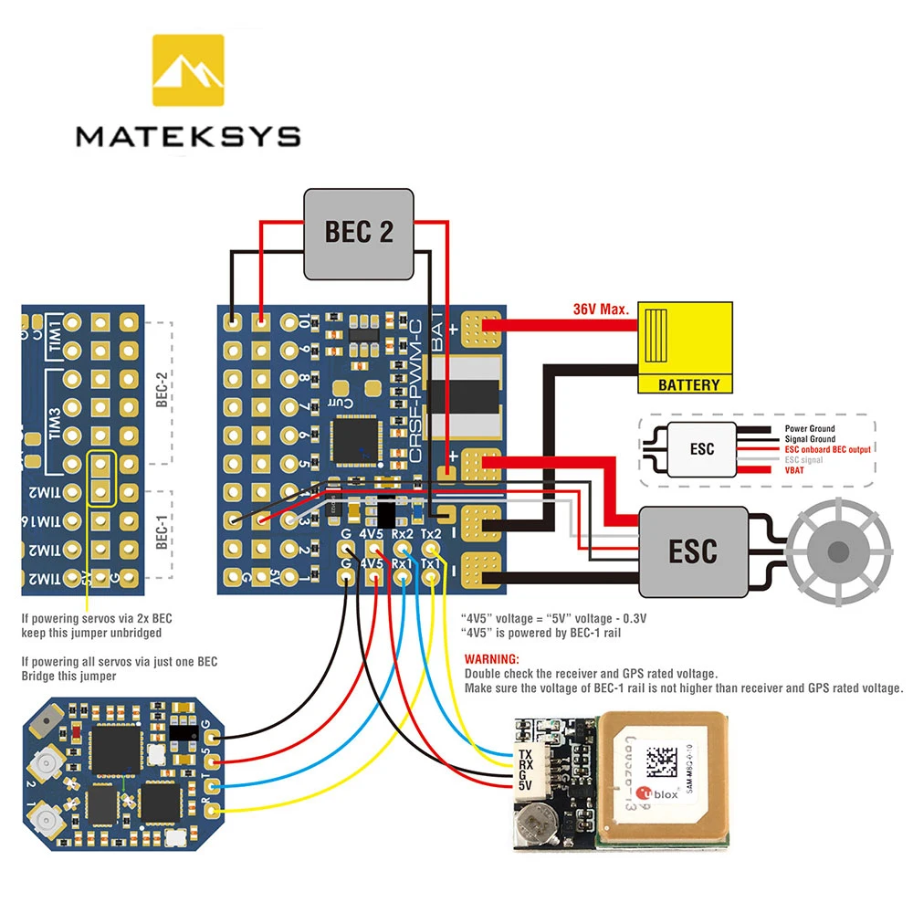 MATEK CRSF-PWM Convertisseur 6/10 canaux pour TBS Crossfire